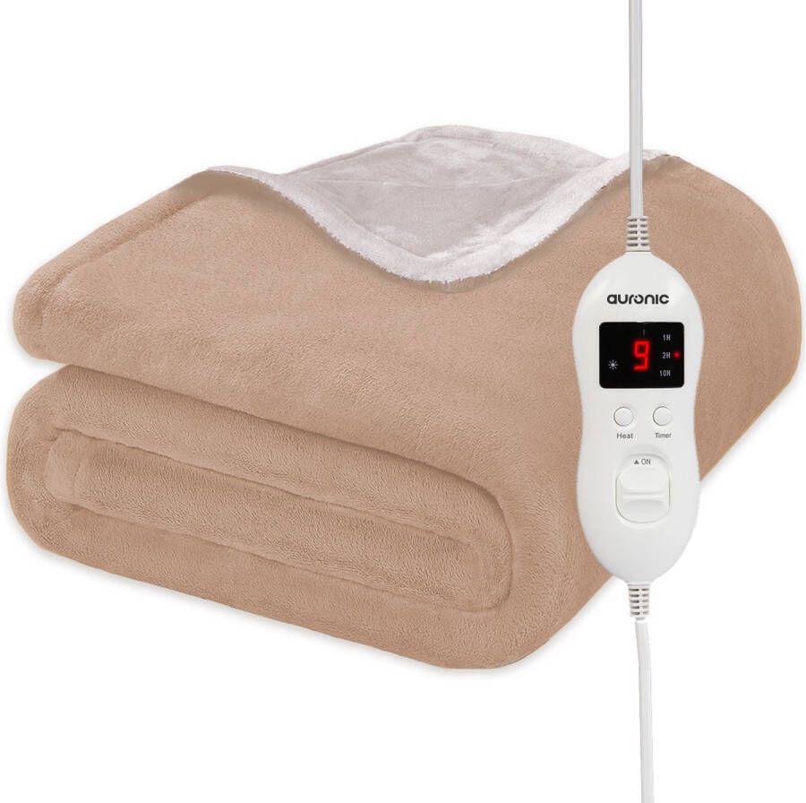 Auronic Elektrische Deken Warmtedeken 9 Warmtestanden 1 Persoons 160x120cm Lichtbruin