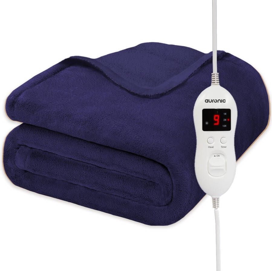 Auronic Elektrische Deken Warmtedeken 9 Warmtestanden 1 Persoons 160x120cm Blauw