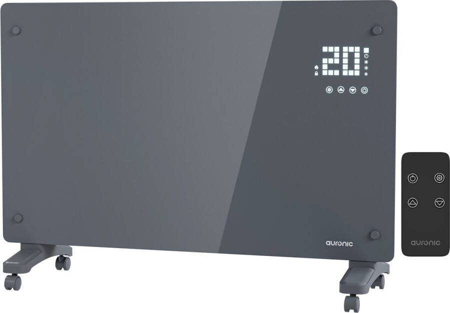 Auronic Elektrische Kachel – Convectorkachel met Thermostaat en Afstandsbediening Paneelverwarming tot 25 m² 2000W Heater Grijs