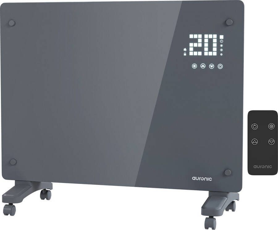 Auronic Elektrische Kachel – Convectorkachel met Thermostaat en Afstandsbediening Paneelverwarming tot 20 m² 1500W Heater Grijs