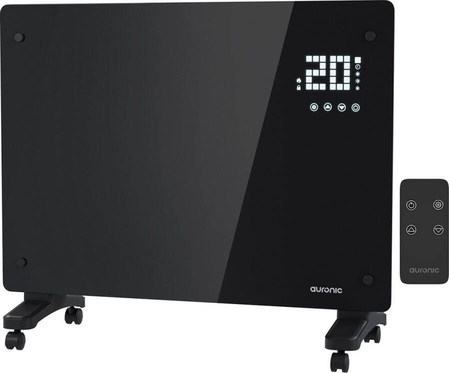 Auronic Elektrische Kachel – Convectorkachel met Thermostaat en Afstandsbediening Paneelverwarming tot 20 m² 1500W Heater Zwart