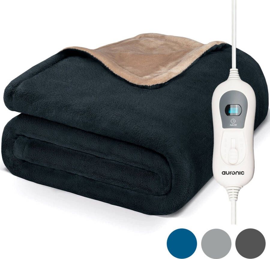 Auronic Elektrische Warmtedeken 1 Persoons 3 Warmtestanden met Timer 160 x 120cm Antraciet