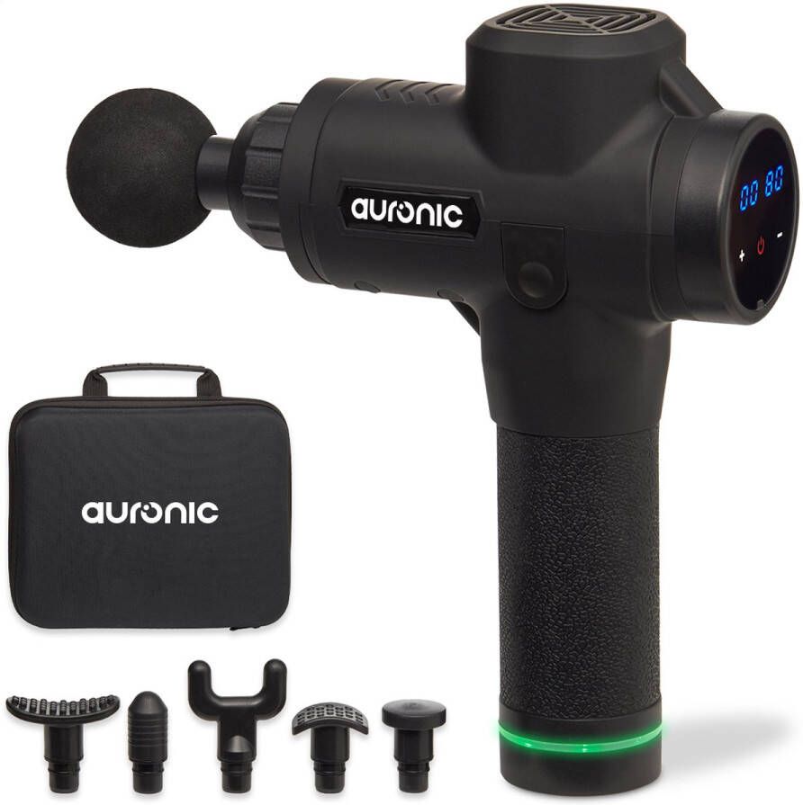 Auronic Massage Gun Sport en Relax Massage pistool 6 Opzetstukken 30 Standen Professioneel Massage Apparaat Zwart