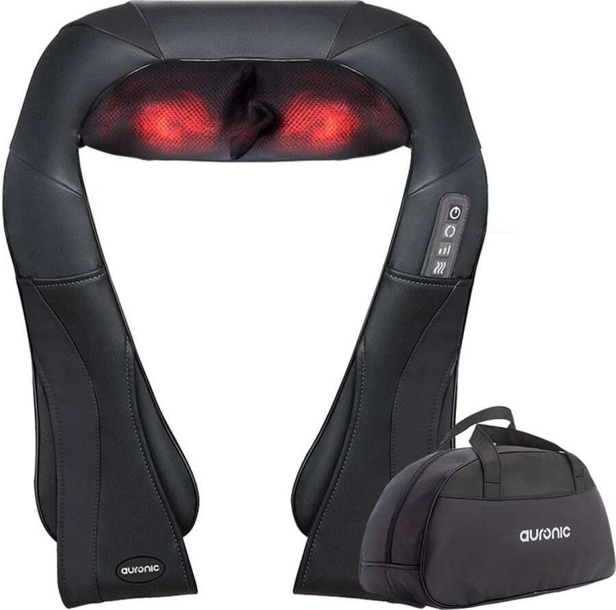 Auronic Shiatsu Massagekussen Elektrisch Nekmassage Apparaat Massage Apparaten Nek en Schouder Infrarood Inclusief Draagtas Zwart