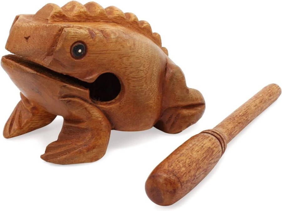 Aussel Guiro Kwakende houten kikker met hamer muziekinstrument geluidsblok fairtradeproduct slaginstrument 12 7 cm