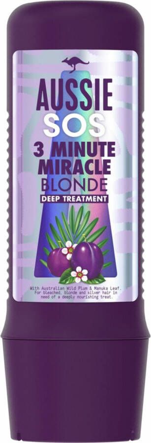 Aussie Haarmasker SOS Blonde 3 Minute Miracle Blonde Vegan Intensieve Verzorging 3 x 225 ml Voordeelverpakking