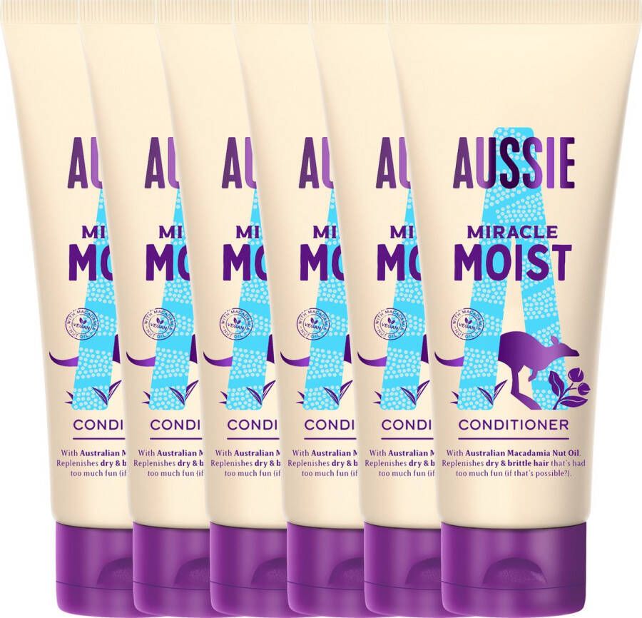 Aussie Miracle Moist Conditioner Hydrateert + herstelt droog en beschadigd en breekbaar haar Voordeelverpakking 6 x 200 ml