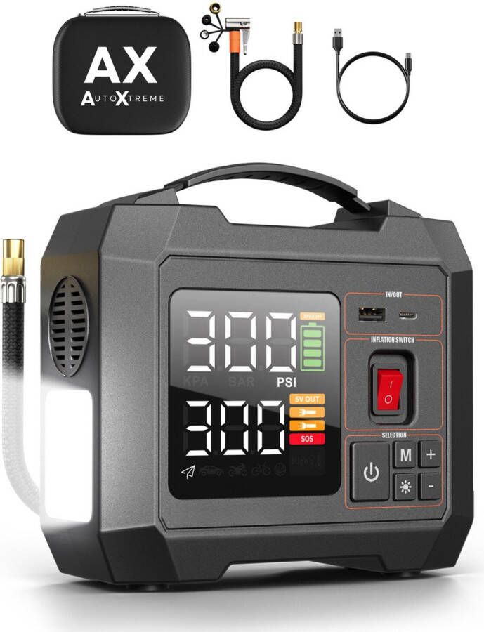 AutoXtreme Air-300 12V Draagbare Compressor Bandenpomp Elektrische fietspomp Luchtcompressor Mini Compressor Drukmeter Ballenpomp