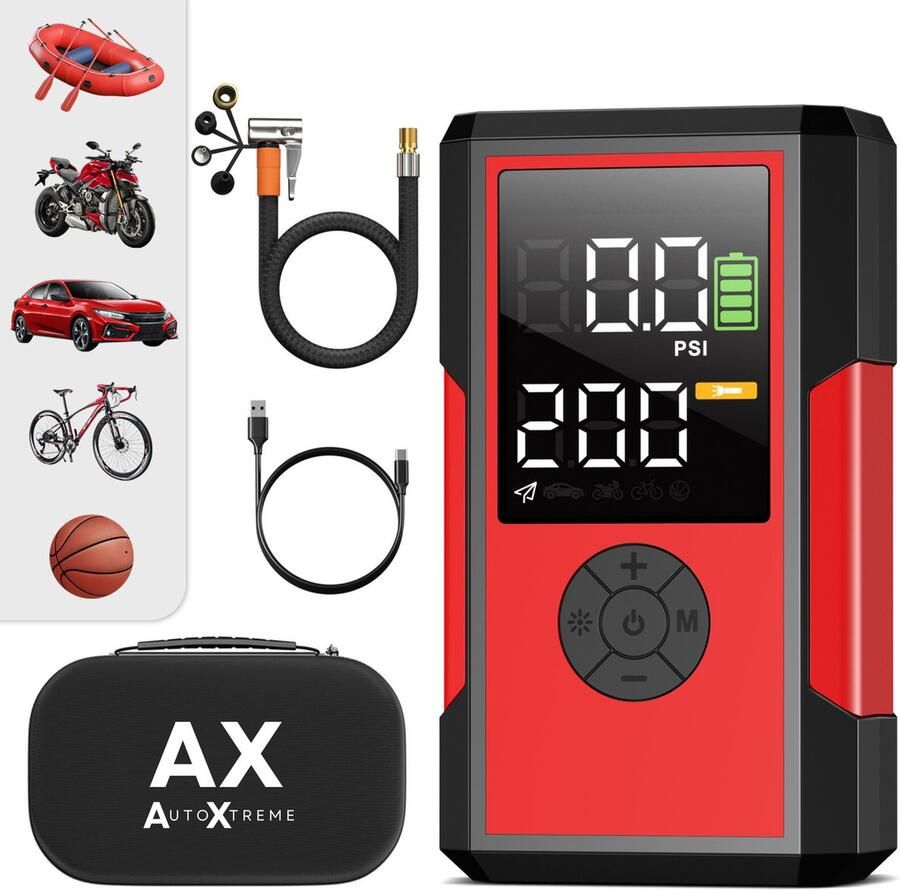 AutoXtreme Air-200 12V Draagbare Compressor Bandenpomp Elektrische fietspomp Luchtcompressor Mini Compressor Drukmeter Ballenpomp