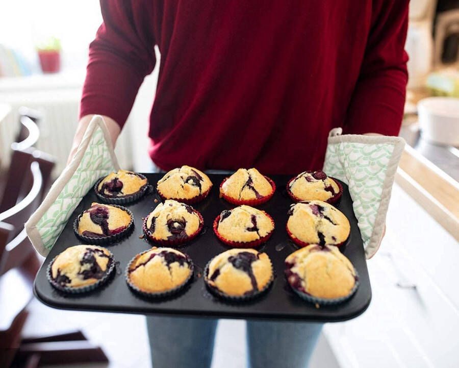 Avana Muffinplaat van koolstofstaal voor 12 muffins anti-aanbaklaag muffinvorm cupcake bakplaat muffin vorm brownies bakvorm muffinbakplaat zwart