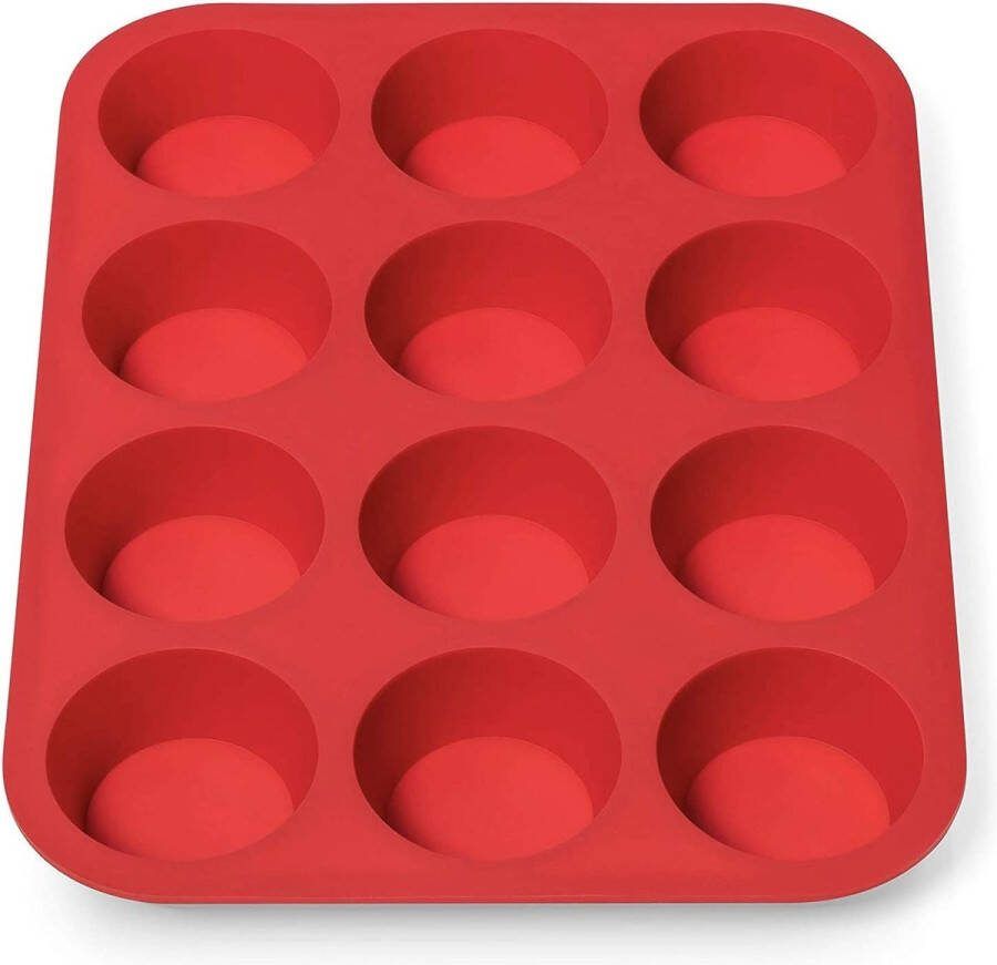 Muffinplaat van siliconen voor 12 muffins BPA-vrij anti-aanbaklaag muffinvorm cupcake bakplaat muffinvorm brownies bakvorm muffinbakplaat rood