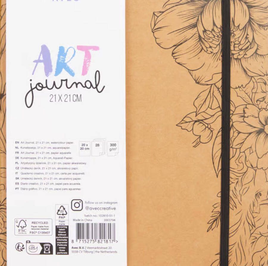 Avec Art Journal Kraft Cover Schetsboek Kunstboek Aquarel papier 30 vellen 21 x 21cm Aquarelpapier Aquarel boek
