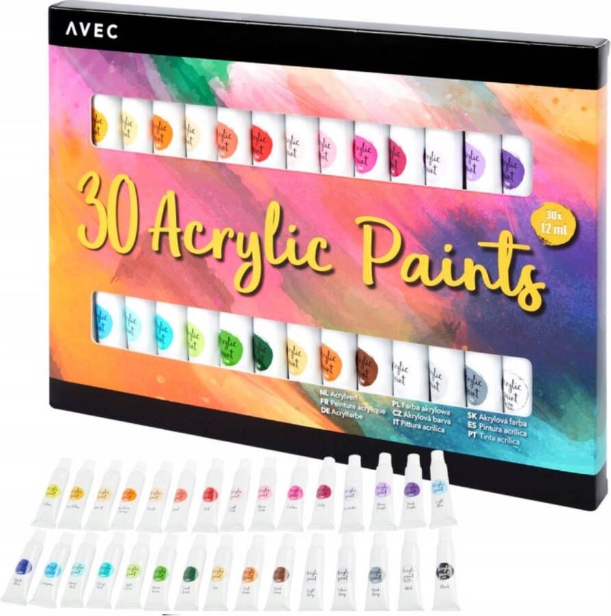 Avec BV Acrylverf set Acrylic Paints 30 stuks Acryl verf 30 verschillende kleuren