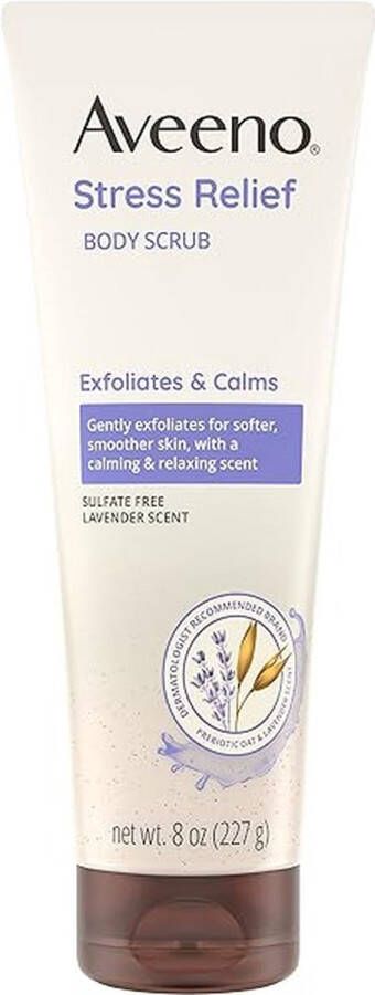 Aveeno Stress Relief Body Scrub Exfoliërende Body Wash voor Zachte Gladde Huid Met Prebiotische Haver & Lavendelgeur 227g