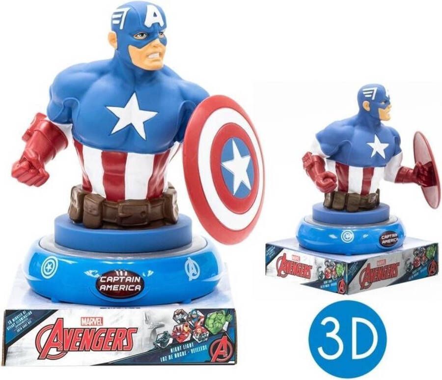 Marvel nachtlamp 3D Captain America led junior 15 cm blauw