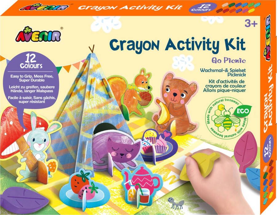 Avenir Crayon Activity Kit: PICKNICKEN bevat 12 kleuren in doos 21x3x16cm 3+