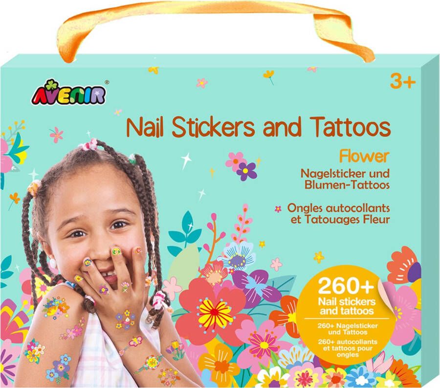 Avenir Nail Stickers & Tattoos: BLOEMEN ca. 260 stuks gemakkelijk te gebruiken en te verwijderen in doos 3+