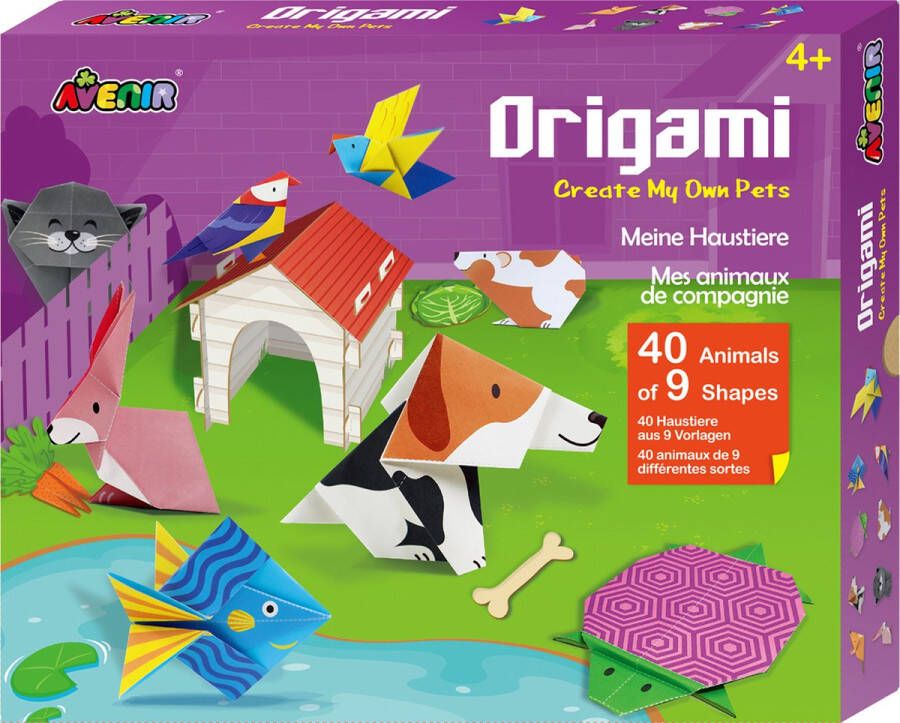 Avenir Origami: MIJN EIGEN HUISDIEREN 40 vouwpapieren 8 modellen in doos 4+