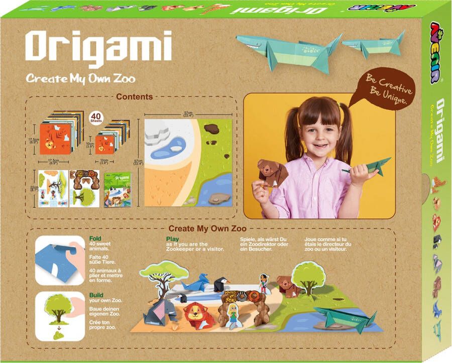 Avenir Origami: MIJN EIGEN WILDE DIEREN 40 vouwpapieren 8 modellen in doos 5+