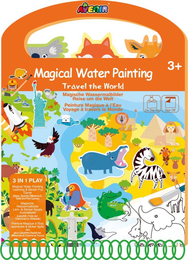 Avenir Scratch: BOOK MAGISCH WATERSCHILDEREN: REIS ROND DE WERELD 17x22.7cm 3-in-1 play: magisch waterschilderen sticker fun en spel 3+