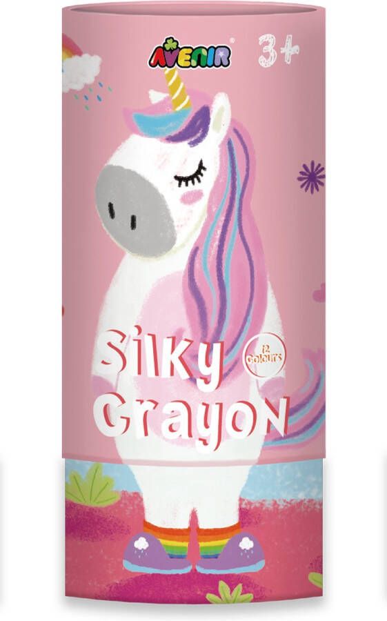 Avenir Silky Crayon: EENHOORN 12 kleuren in tube diam.7.5x16cm 3+