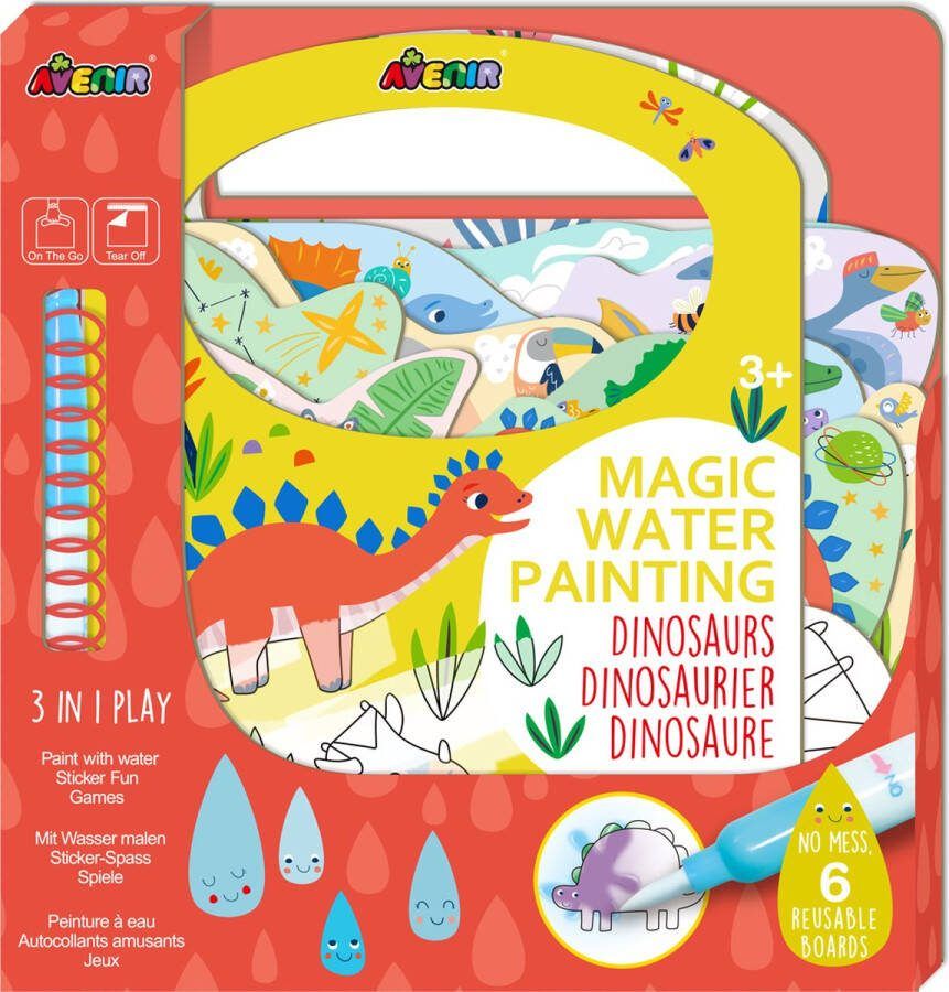 Avenir Magisch Waterschilderen: BOOK DINOSAURUSSEN 21 7x2x22 7cm 6 herbruikbare pagina's met 3-in-1 play 3+