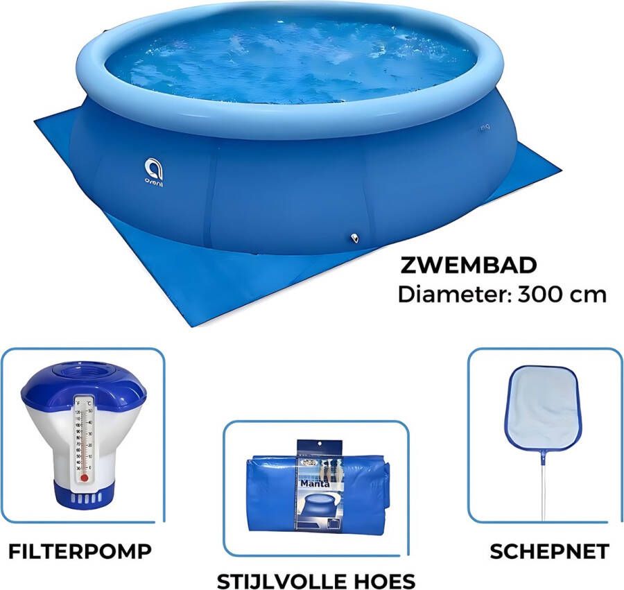 Avenli Zwembad 300cm met Filterpomp Afdekzeil Chloordrijver Schepnet en Gronddoek Complete Set