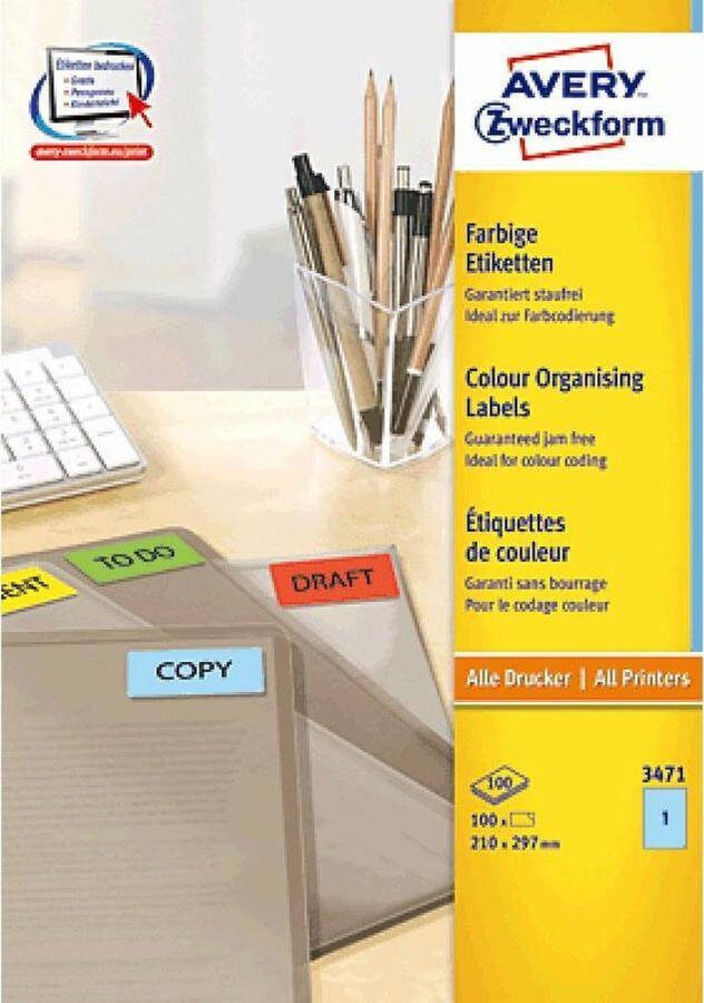 Avery Zweckform Etiket az 3471 210x297mm a4 blauw 100 stuks Doos a 100 vel 5 stuks