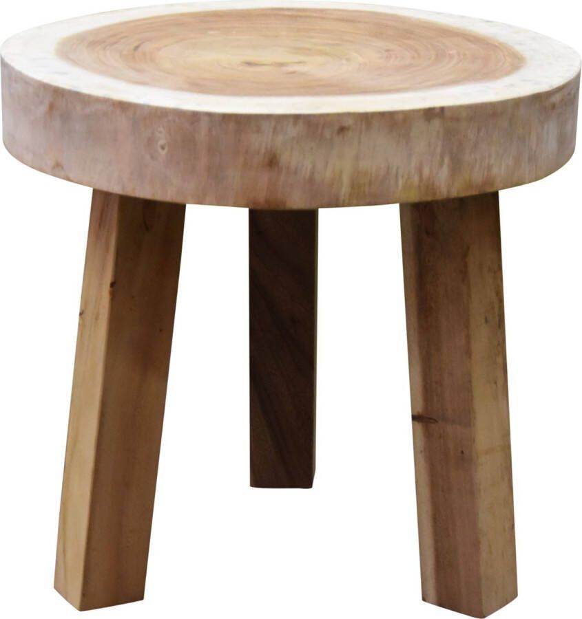 AVH-Collectie Boomstam krukje 47xH40 cm rond 3 poot vierkante poten bladdikte 8 cm