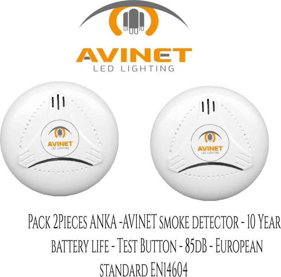 AVINET safety Pak van 2 * ANKA-AVINET AJ-761 Autonome Rookmelder 10 Jaar Batterij Draadloos Voldoet aan de Europese norm EN14604