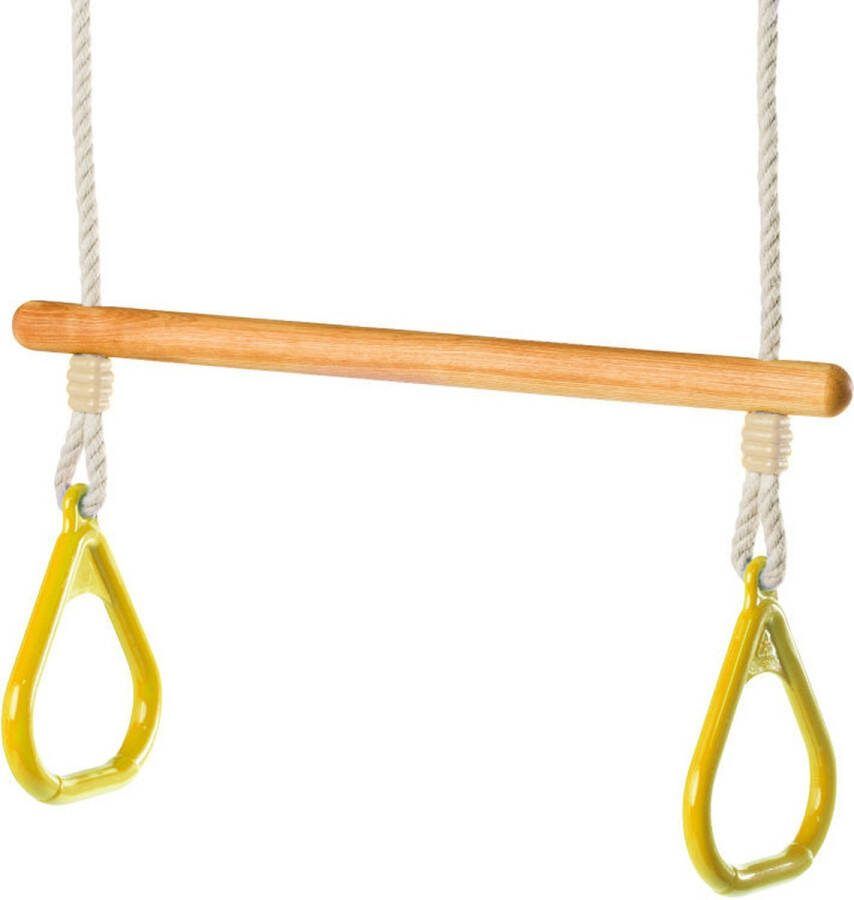 Avnya Houten trapeze lijnzaadolie met driehoeksringen Geel en PH Touw