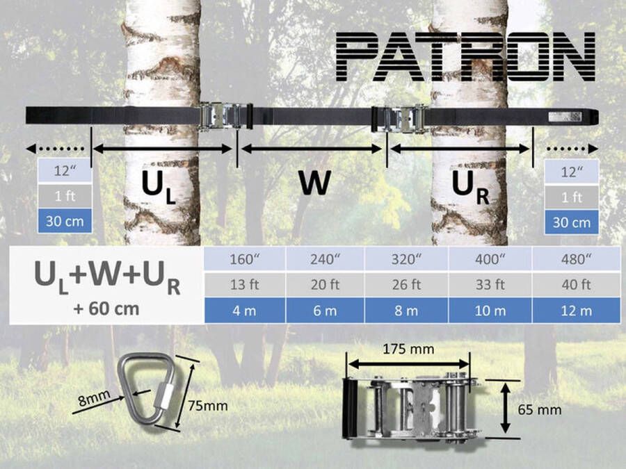 Avnya Patron Schommelband 8m voor tussen Bomen met Spanband en Ratels