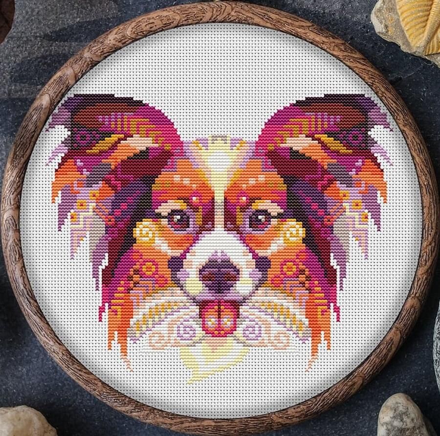 Awesome pattern studio Borduurpakket Mandala Hond: Papillon APS telpatroon om zelf te borduren