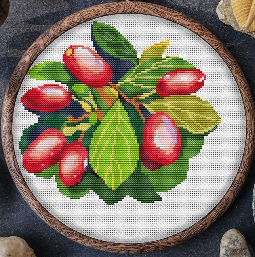 Awesome pattern studio Borduurpakket Mandala Fruit Cornelian Cherry Kers geschikt voor beginners