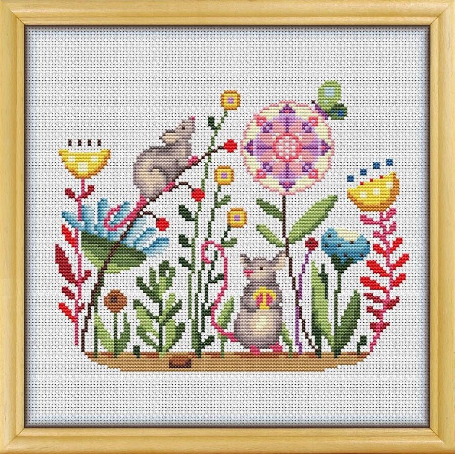 Awesome pattern studio Borduurpakket Mandala Mouse and Flowers 20 x 20 cm geschikt voor beginners nederlandse gebruiksaanwijzing