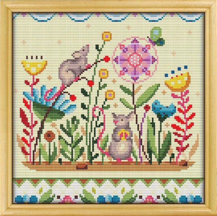 Awesome pattern studio Borduurpakket MANDALA Mouse and Flowers Full Size telpatroon om zelf te borduren