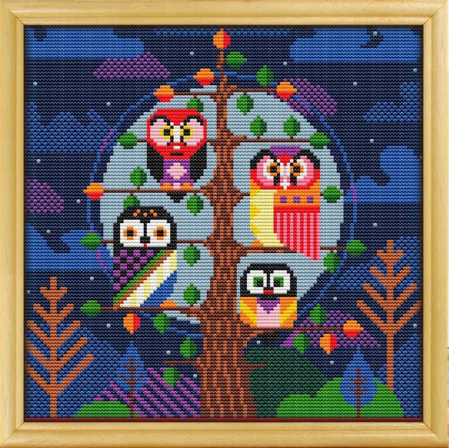 Awesome pattern studio Borduurpakket Mandala The Owl Family (full) APS telpatroon om zelf te borduren geschikt voor beginners