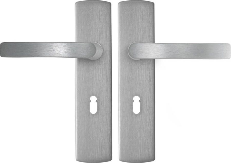 Axa Binnendeurbeslag set (Curve Klik) Aluminium geslepen: Kruk (model Blok Zwaar) op schild met sleutelgat SL56