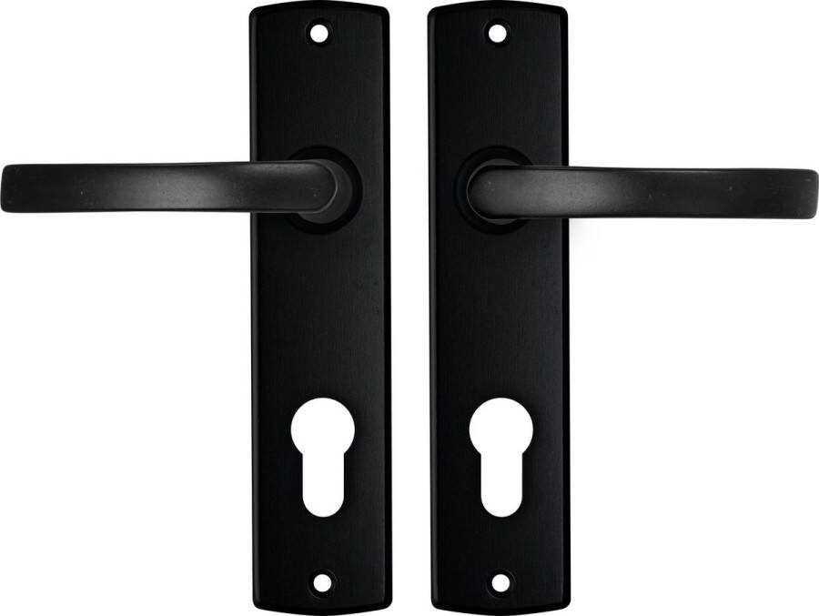 Axa Binnendeurbeslag set (Curve) Zwart: Kruk (model Blok) op schild met cilindergat PC72
