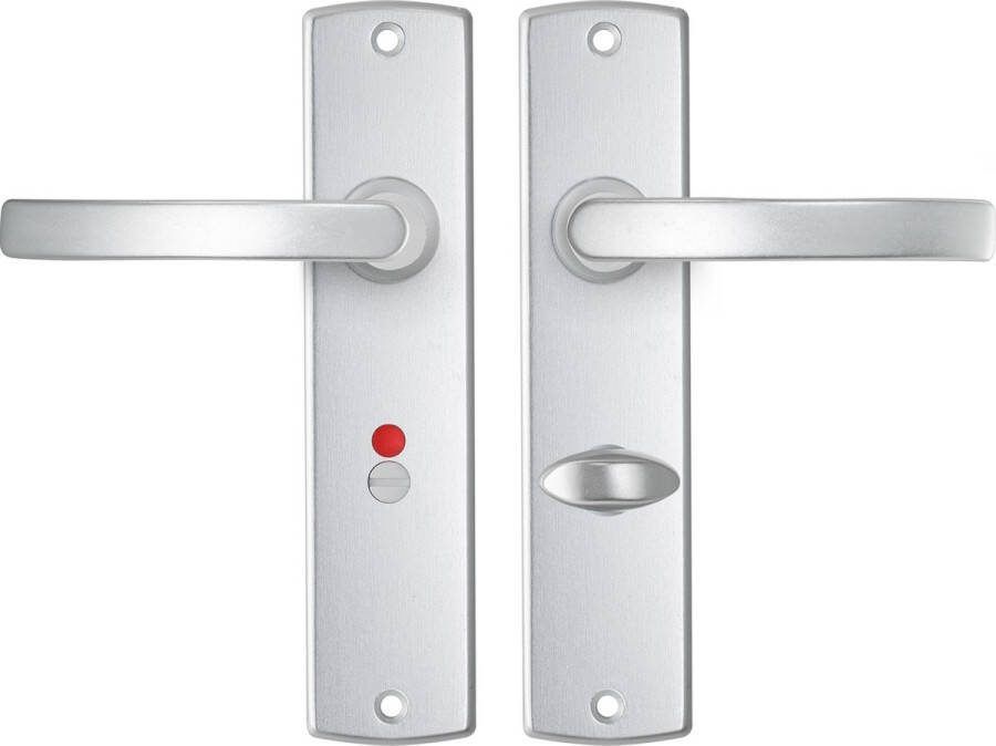 Axa Binnendeurbeslag set (Curve) Aluminium: Kruk (model Blok) op schild voor toilet badkamer TL63-8