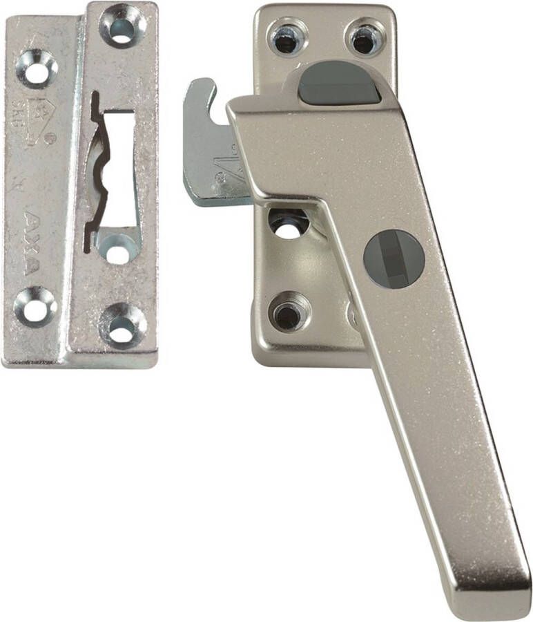Axa Veiligheids Raamsluiting (model 3320) Aluminium Champagne: Afsluitbaar met druk draaiknop rechts naar buiten draaiend. SKG*