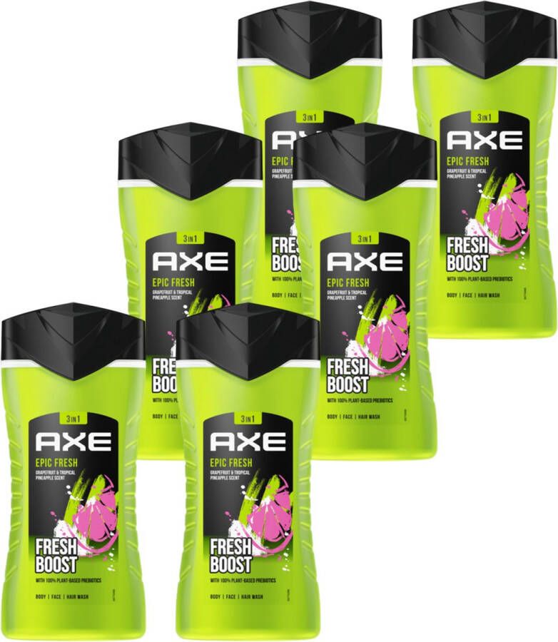 Axe 3-in-1 Douchegel ruik tot 12 uur lang onweerstaanbaar Epic Fresh onze meest frisse geur ooit 6 x 250 ml