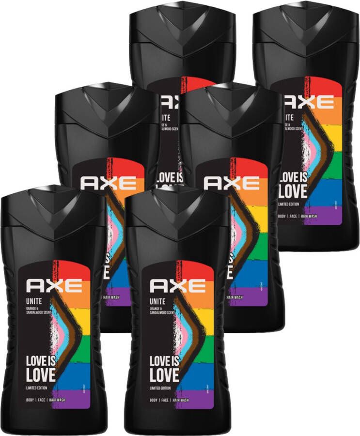 Axe 3-in-1 Douchegel Facewash & Shampoo Mannen Unite 6 x 250 ml Voordeelverpakking