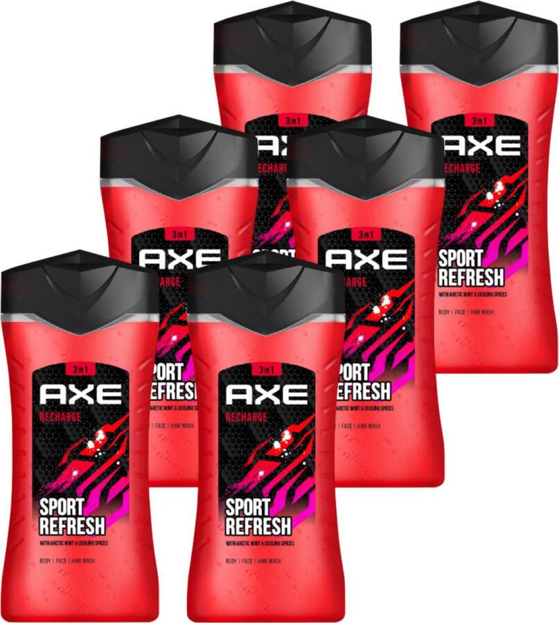 Axe 3-in-1 Douchegel Facewash & Shampoo Sport Recharge 6 x 250 ml Voordeelverpakking