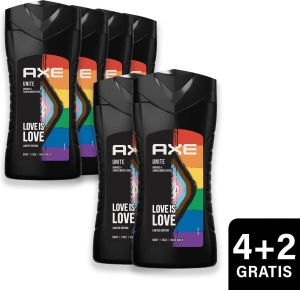 Axe 3-in-1 Douchegel Facewash & Shampoo Heren Unite 6 x 250 ml 4 + 2 gratis Voordeelverpakking