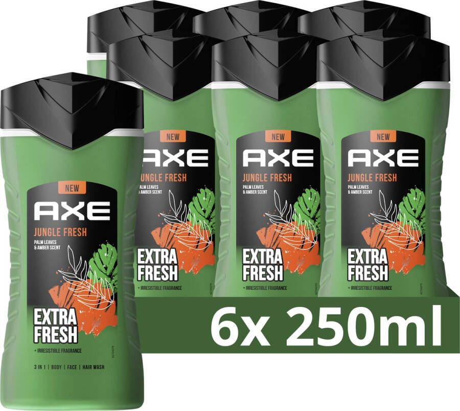 Axe 3-in-1 Douchegel Jungle Fresh bodywash met de geur van palmbladeren en amber 6 x 250 ml