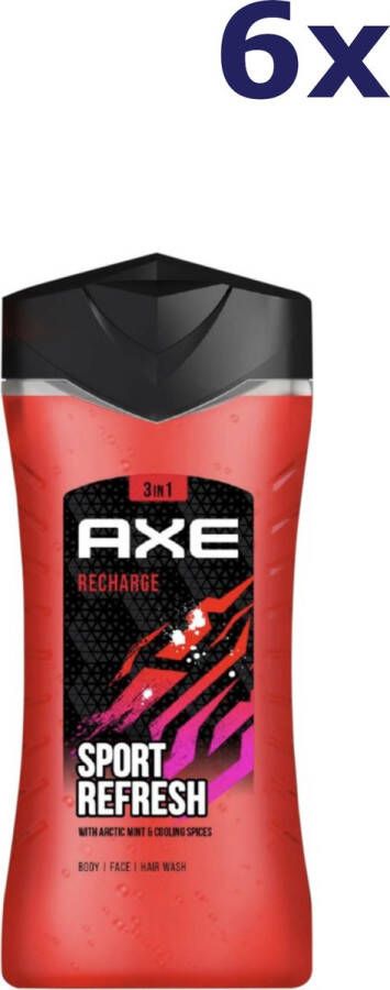 Axe 3-in-1 Douchegel Facewash & Shampoo Mannen Sport Refresh 6 x 250 ml Voordeelverpakking