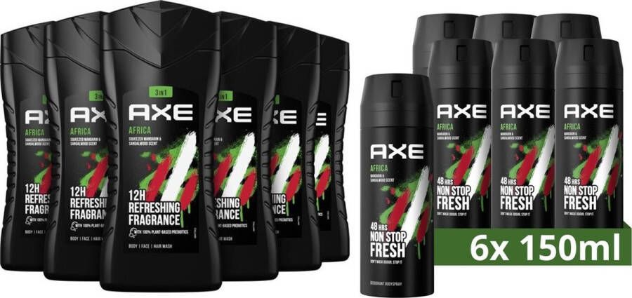 Axe Africa Combi Deal 6 Douchegel & 6 Deodorant Spray