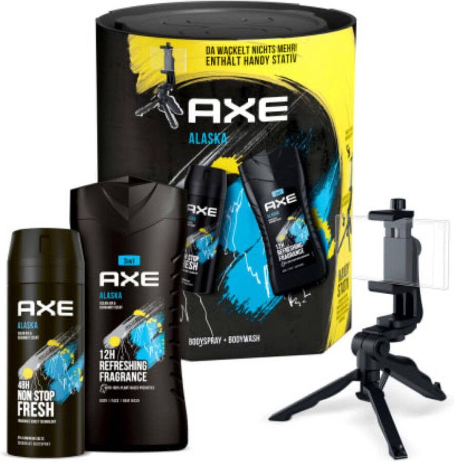 Axe Alaska Geschenkset 3-Delig Bodyspray Deodorant 150Ml Douchegel 250Ml Inclusief Selfie Stick