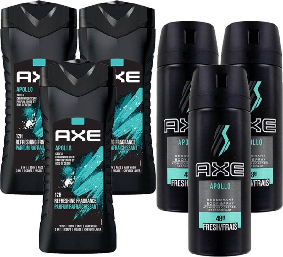 Axe Apollo Bodywash & Bodyspray Mixpakket 3 x Bodyspray 150ml & 3 x Bodywash 250ml